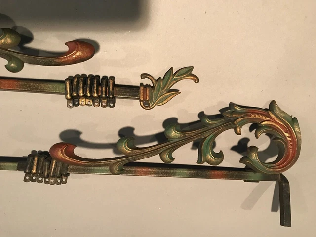 2 Antique Vintage Ornate Cast Iron Swing Arm Adjustable Extending  Curtain Rods. 2