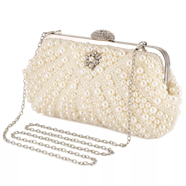 Women Pearl Clutch Bag Noble Crystal Beaded Evening Bag Wedding Clutch Handbag