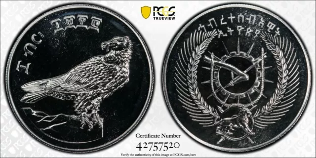 Ee1970 (1978) 10 Birr Ethiopia Bearded Vulture Silver Pcgs Ms67#42757520 Top Pop