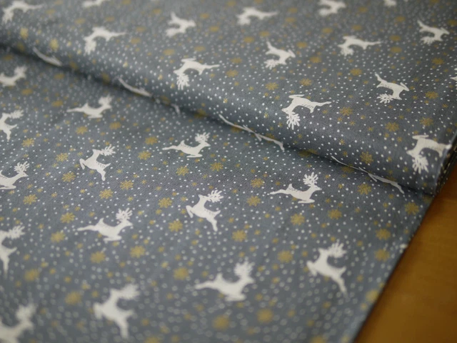 Makower Tela Patchwork, Weihnachtsstoff, Scandi Copos de Nieve Y Ciervos Gris