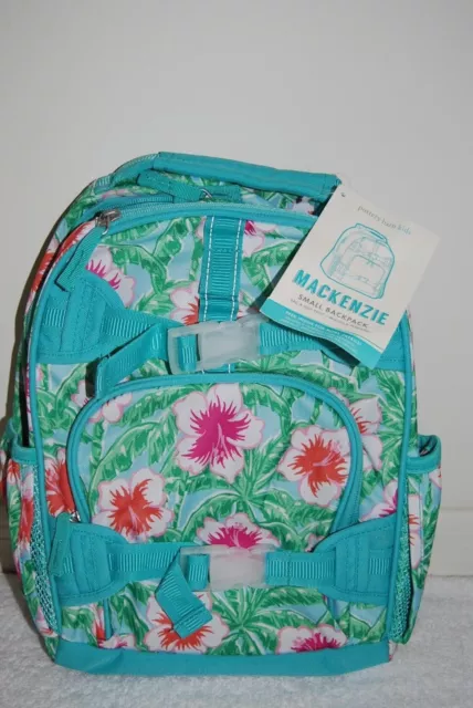 Pottery Barn Kids SMALL Aqua FLORAL PALM Backpack Flower Hibiscus Teal Hawaiian