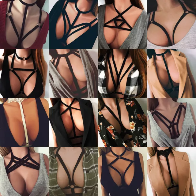 Sexy Women Harness Halter Body Harness Bra Caged Cupless Gothic Strappy Bralette 2