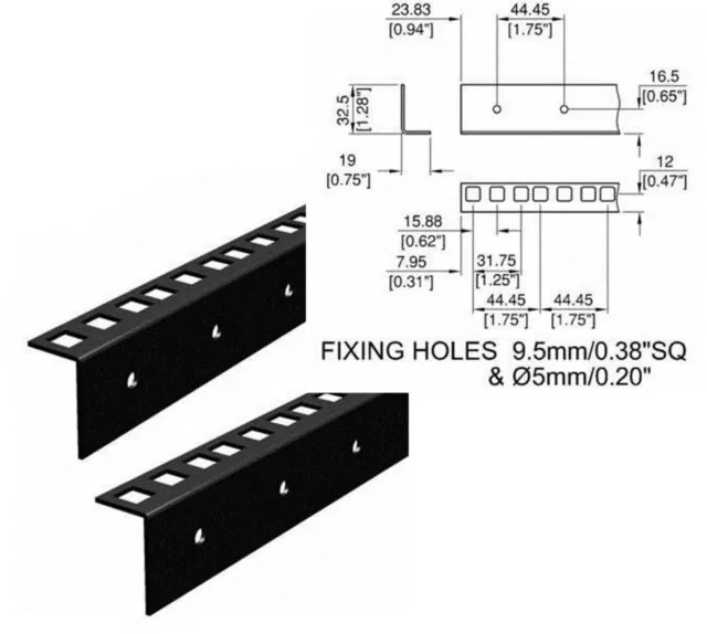 19inch RACK STRIP Flightcase Racking ALL U Sizes, Sold in pairs