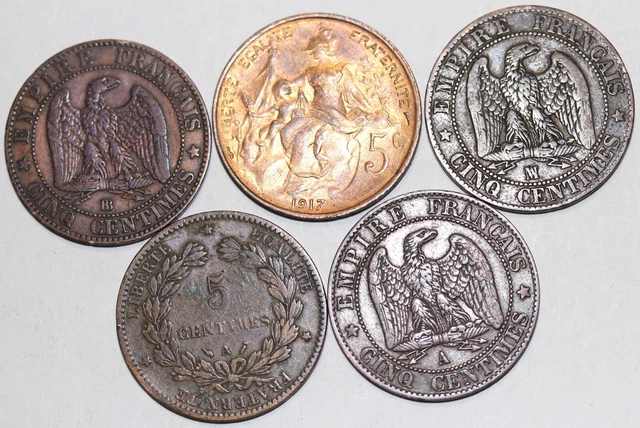 Superbe lot de 5 x 5 cts Napoléon, Cérès, Dupuis en QUALITÉ TTB/SPL !  ( Lot 2)