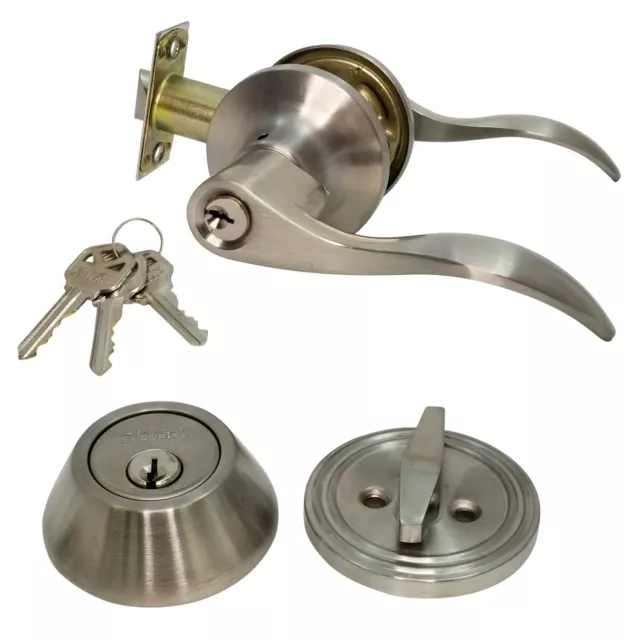 Lever Lock and Deadbolt Lock Set Keyed Cylinders 6 Keys Entry Ext/Int Kw1 SS