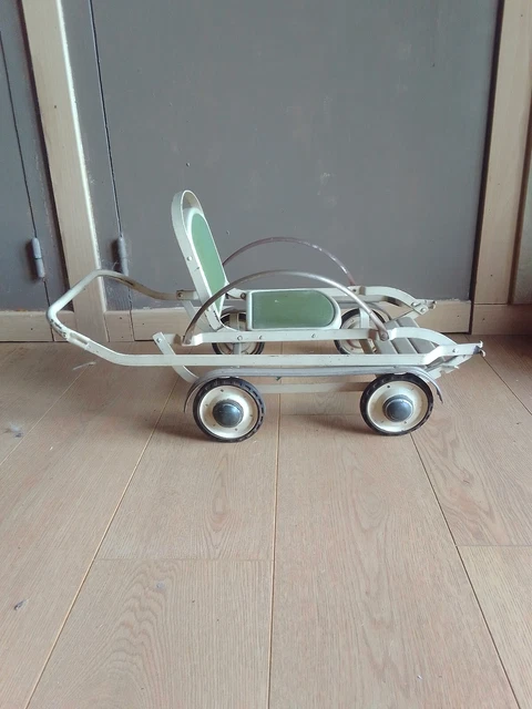 Ancienne Poussette Pliable Jouet – Métal Et Bois – Années 50 – Vintage