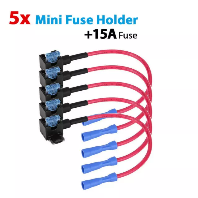 5Pcs In-line Mini Blade Fuse Holder Splash Proof for 12V 15A Fuses Car 18AWG XY