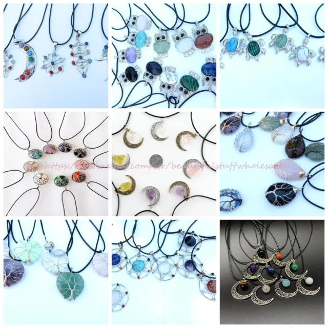 15pcs necklaces wholesale natural gem stone tree of life moon chakra