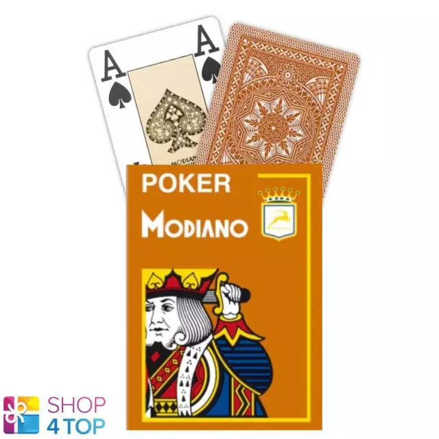 Modiano Poker Orange Jouer Cartes Pont 4 Jumbo Index Large Plastique Italie Neuf