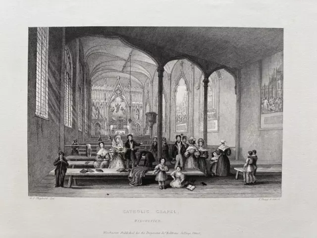 1839 Antique Print; Milner Hall / Catholic Chapel, Winchester after Shepherd