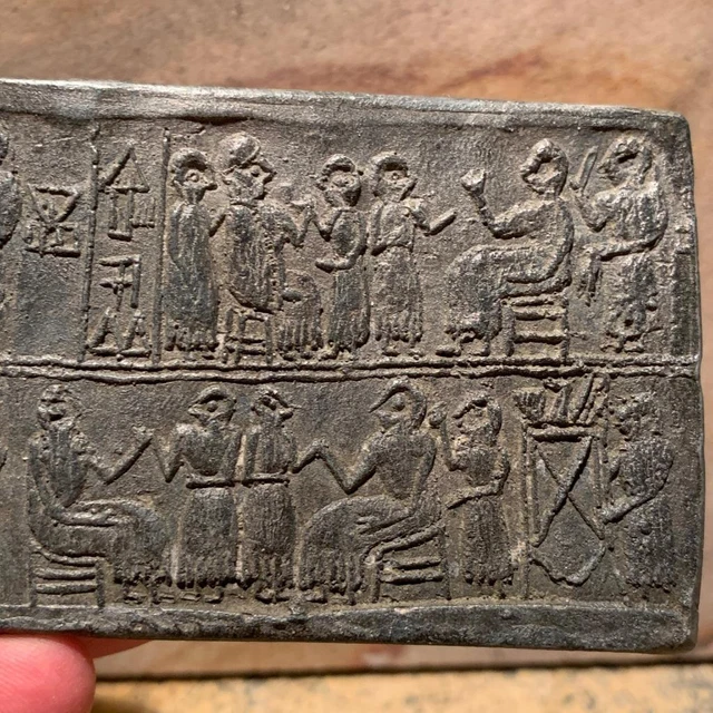 Sumerian cylinder seal impression replica of Queen Puabi Mesopotamian art