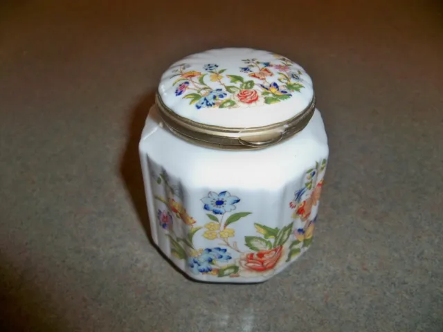 AYNSLEY -- Fine English Bone China -- Octagonal Hinged-Lid Trinket Jar - Flora