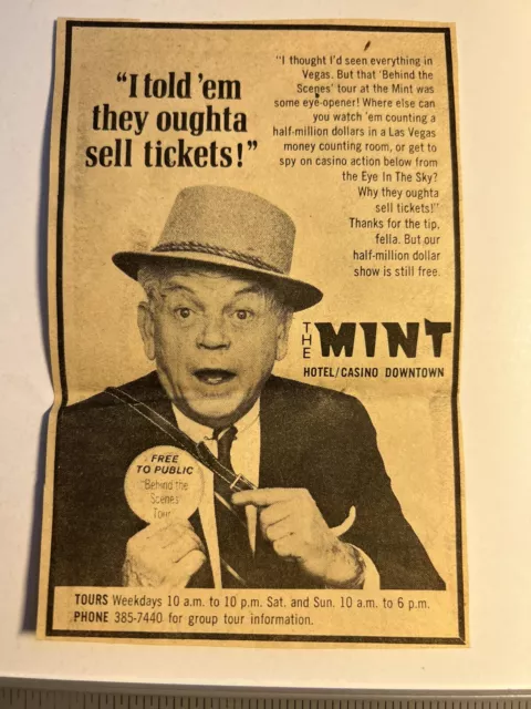 Las Vegas Nevada 1969 Advertising Clipping The Mint Casino Hotel Downtown Tour