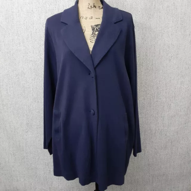 Lands End Blazer Jacket Womens 3X Blue Knit Pleat Back Lapels Buttons Pockets