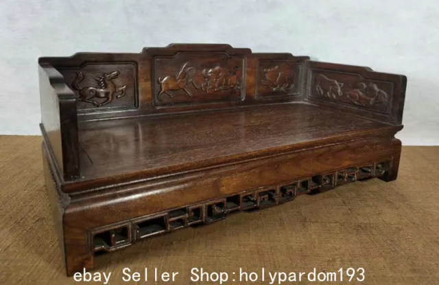17.2" Collect Old Chinese Huanghuali Wood Dynasty Carving Animal Buddhism Shrine 2