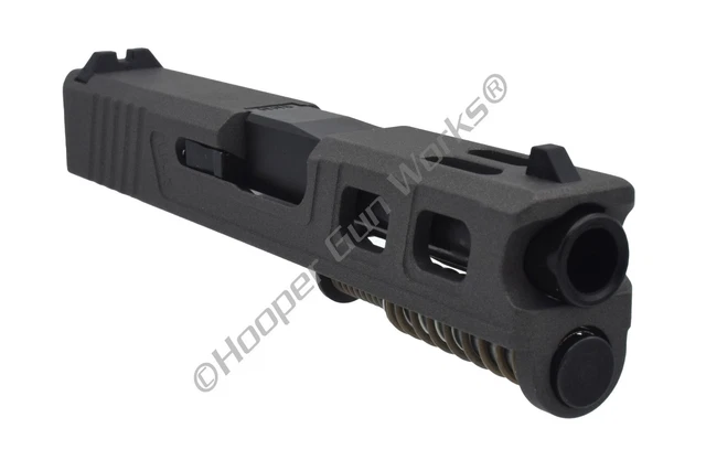 Hooper Gun Works Complete Upper For Glock 43 - Elite Black Slide, Gold Tin Flush Barrel, Sights - 9mm