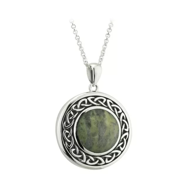 Solvar Sterling Silver Connemara Marble Round Celtic Pendant