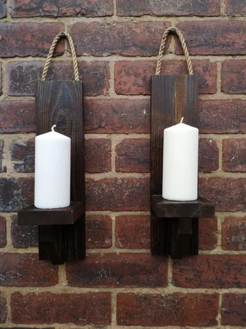 Pair of fire treated  wooden wall sconces - pilar candle holder  50cm 20 inch 2