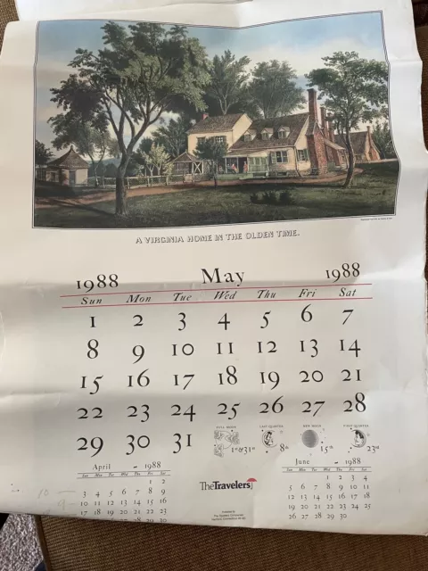 1988 Courier And Ives Calendar.  16”Wide.  21” Inches Long. 3