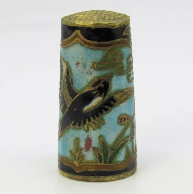 Collectable Elongated Cloisonne Style Enamelled Metal Thimble Bird