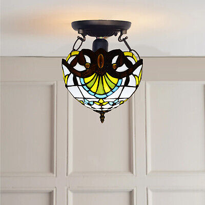 Lampada da soffitto stile Tiffany 10 pollici artigianato camera da letto soggiorno vetro colorato