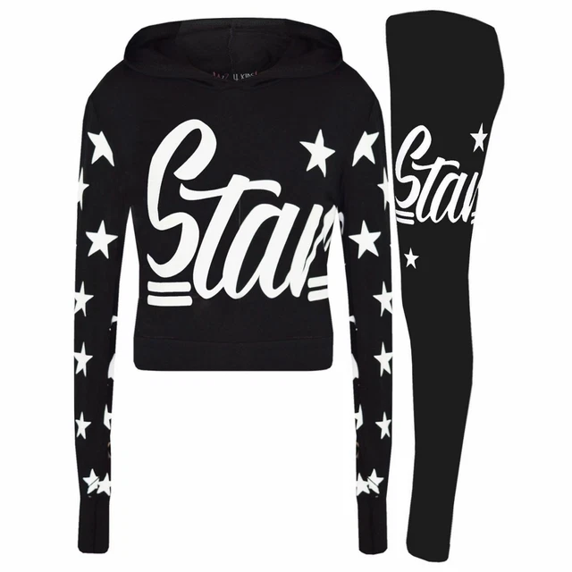 Bambine Ragazze Stella Cappuccio Jogging Set Lounge Abito Leggero Tuta Età 7-13