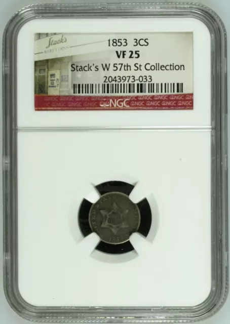 1853 P Silver Three Cent Pieces - Trimes NGC VF-25 Stacks W 57th St Collection