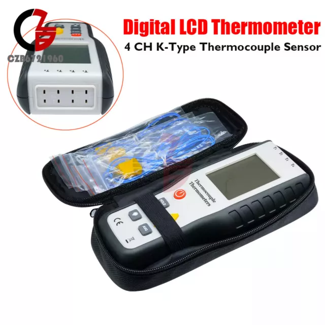 4-Channel K-Type Digital LCD Thermometer Thermocouple Sensor -200~1372°C/2501°F