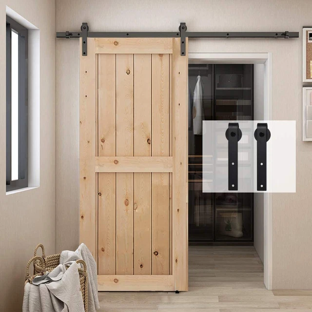 CCJH 6.6 FT Sliding Barn Door Hardware Track Single/Double Door Kit Black
