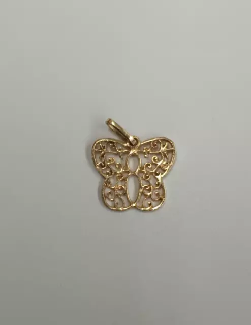 Filigree Butterfly Charm Pendant 14k Yellow Gold