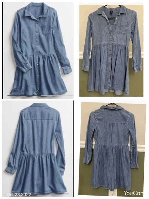 GAP KIDS Girls Blue Denim Jean Button Up Long Sleeve Shirt Dress Size L EUC