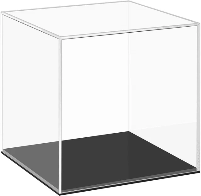 Cliselda Clear Acrylic Display Case with Black Base, Countertop Box Cube Stand