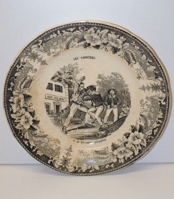 Assiette Ancienne Choisy Le Roi – Thème Chasse à L’ours Vers 1900