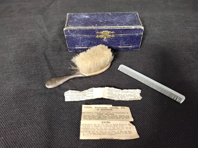 Antique Boxed Chester Silver Childs Hairbrush Brush. William Vale & Sons 1923