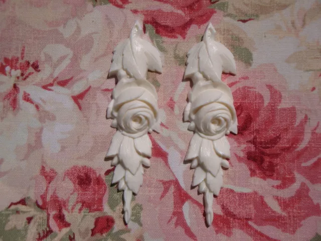 Rose and Leaf Drops Pair Furniture Applique Architectural Onlay