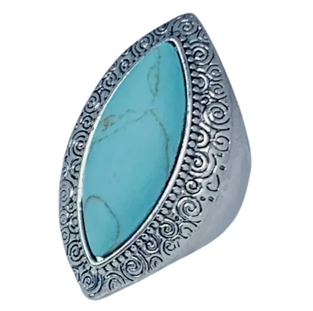 Blue Turquoise Silver Tone Statement Ring Sz 6 Bohemian Southwestern  Boho Chic