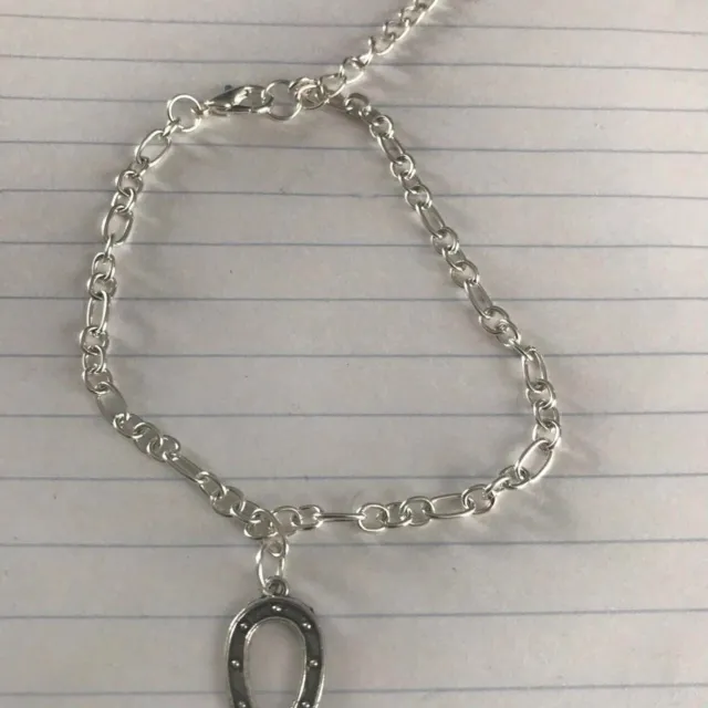 silver plated curb chain bracelet with lucky horseshoe charm brand new