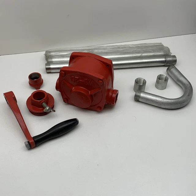 WS-25 Cast Iron Hand Rotary Oil Fuel Drum Barrel Pump, Red