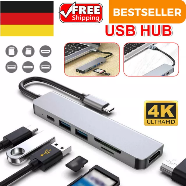 USB-C Hub 7-IN-1 Adapter 4K HDMI USB 3.0 Micro SD LAN RJ45 Ethernet Hub MacBook