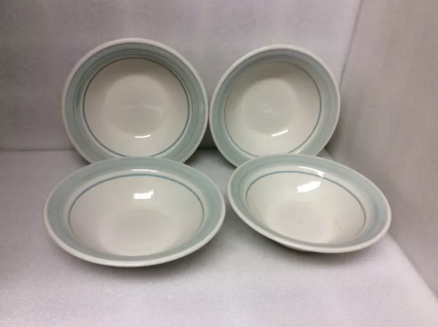 Set of 4 Genuine  Stoneware Japan Cereal/Soup Bowls 6.5" White /Blue Stripes
