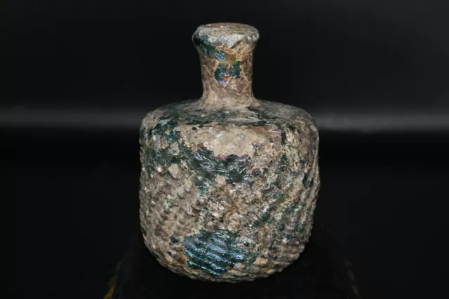 Intact Ancient Islamic Glass Bottle with Iridescent Patina Ca 8th-9th Century AD