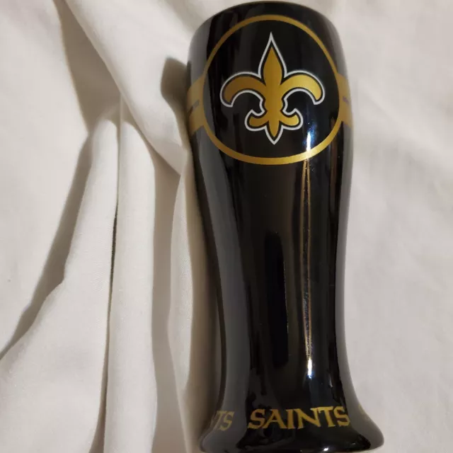 Saints NFL Shot Glass Black Gold Fleur De Lis  Band Saints At Bottom. 4.25"H New
