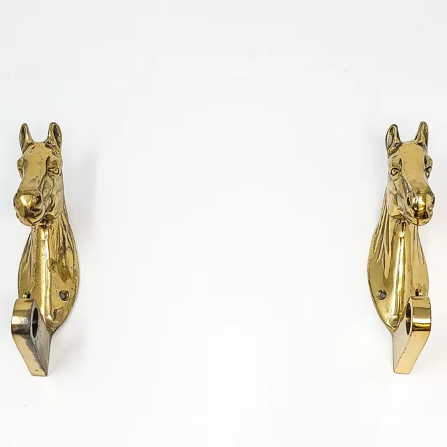 Vintage Pair Of Cast Polished Brass Horse Brackets For Towel Rod 2