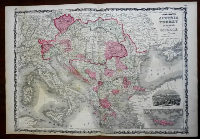 Austria-Hungary Ottoman Empire Greece Rumelia 1864 Johnson & Ward civil war map