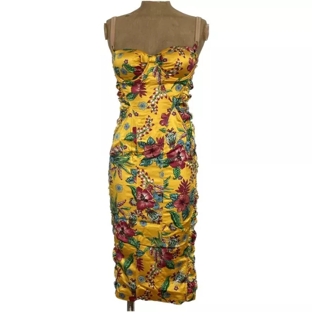 Dolce & Gabbana D&G Rare Bright Yellow Floral bustier Corset Ruched Dress IT 44