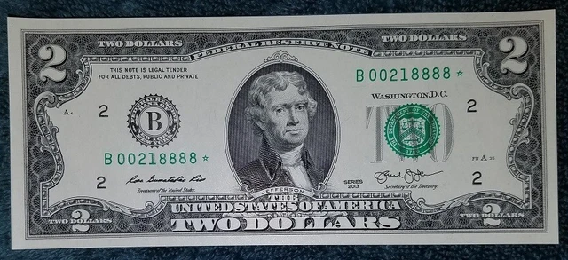 $2 New York 2013 (B) STAR Note UNC Low SN under 00320000 Single Two Dollar Bill