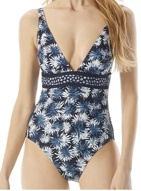 NWT Michael Kors Palm Mix Over-The-Shoulder One-Piece New Navy Size 6 - $130