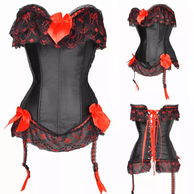 Women Overbust Boned Corset Tops Burlesque Waist Cincher Lace Up Costume Bustier