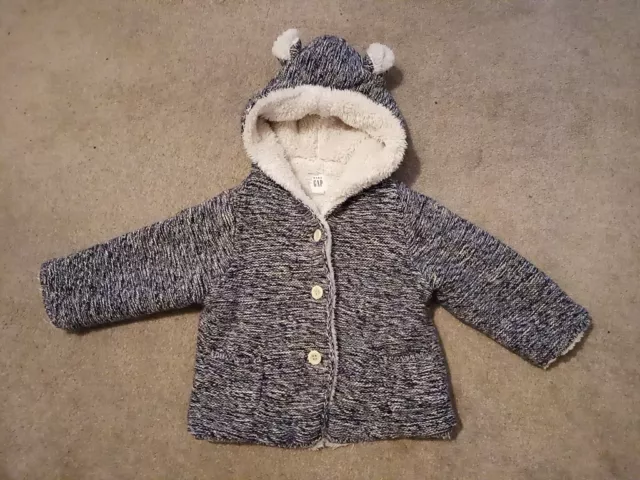 Baby Gap Navy & White Hooded Coat/jacket 6-12 Months