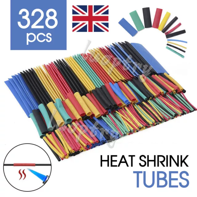 328 pcs Heat Shrink Tubing Insulation Sleeving Tube Assortment Wire Cable Set UK